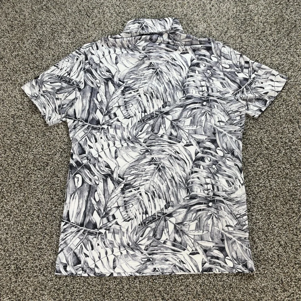 Sunday Swagger Men's Medium Golf Polo Shirt Black White Tropical Palm Leaf Print